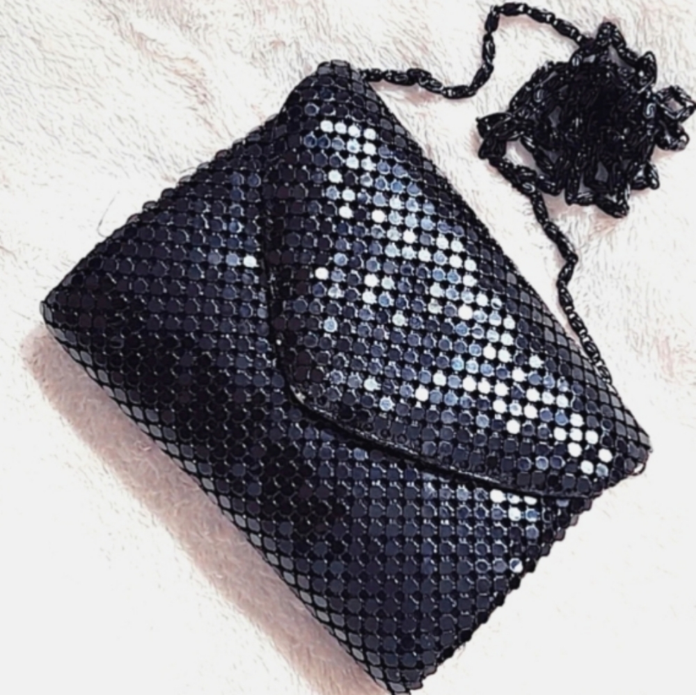 CUTE Y&S Purse Black Metal Sequin Clutch Bag for formal event dressy evening out